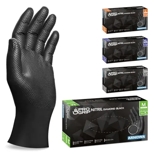 PROGRIP Einweghandschuhe, Schwarz, Extra starke Nitrilhandschuhe Gr. M, 50 Stück