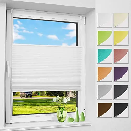Allesin Plissee Klemmfix Weiß 75x140cm - Faltrollo für Fenster und Tür, Sicht- und Sonnenschutz