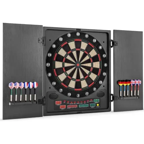 OneConcept Dartmaster 180 - Elektronische Dartscheibe für bis zu 8 Spieler, mit LED-Anzeigen und 12 Pfeilen, Schwarz