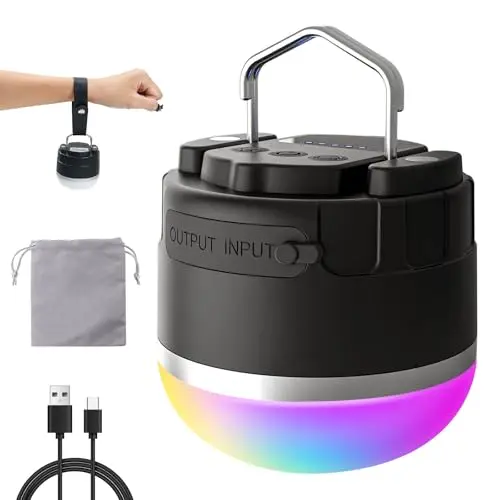 RGB LED wiederaufladbare Zeltlichter, 12 Beleuchtungsmodi, IP65 wasserdicht, ideal für Camping, Wandern & Angeln