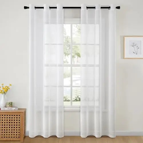 MIULEE Vorhang mit Ösen Transparent 2er Set 102x225 cm Weiß