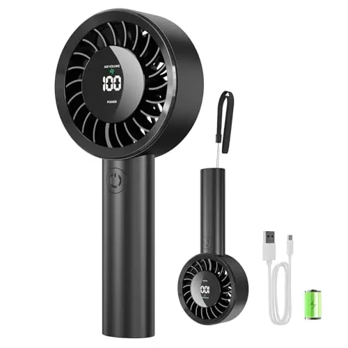 Fitabok Tragbarer Handventilator mit 4000mAh Akku, 13h Laufzeit, 5 Geschwindigkeiten, Mini-Turbo-Design für Reisen
