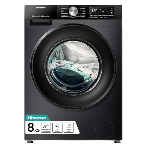 Hisense WF3S8043BB3 Waschmaschine mit Dampffunktion, 8 kg, 1400 U/min, WIFI, EEK A - 30%