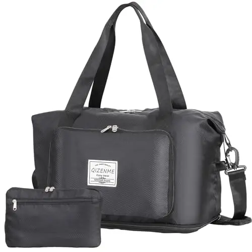 Erweiterbare Handgepäck Reisetasche 32-45L - Wasserdichte Weekender Duffle Bag - Schwarz