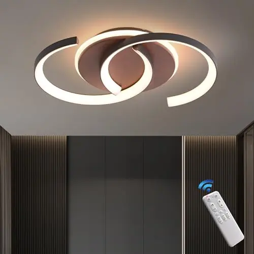 Meloweel LED Deckenleuchte Holz dimmbar, 2-Ringe Moderne Lampe mit Fernbedienung, 28W, 40cm, 3000K-6000K