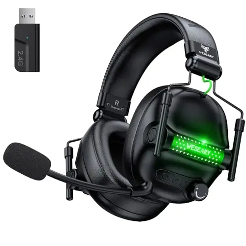 WESEARY WG2 Wireless Gaming Headset mit Mikrofon, 7.1 Surround, Noise Cancelling, LED für PS5, PS4, PC, Switch, Mac