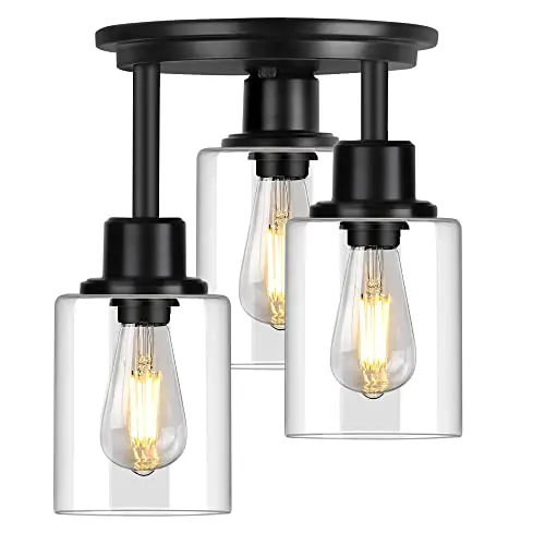 ROTTOGOON 3-Licht Semi-Flush Deckenleuchte, matt-schwarz, klare Glasschirmen, ideal für Flur und Eingangsbereich