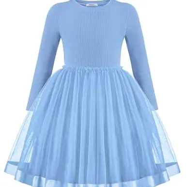 Arshiner Mädchen Pulloverkleid Tüll A-Linie Freizeitkleid für Herbst und Winter, 11-12 Jahre, Hellblau