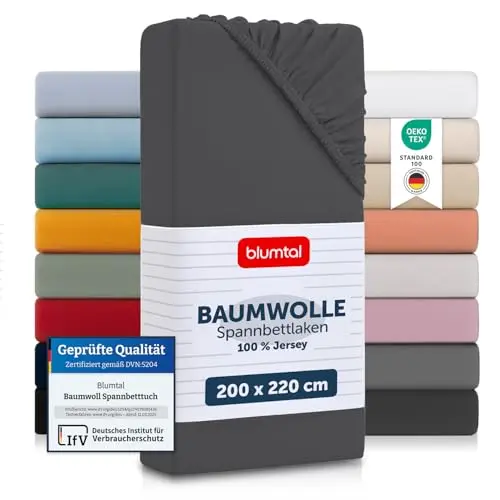 Blumtal® Spannbettlaken 200x220cm Jersey - Oeko-TEX zertifiziert - 100% Baumwolle
