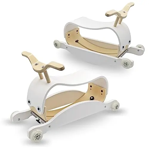 Mamabrum Holzreiter und Schaukelstuhl für Kinder - 2in1, Leicht und leise, mit Regal für Baby