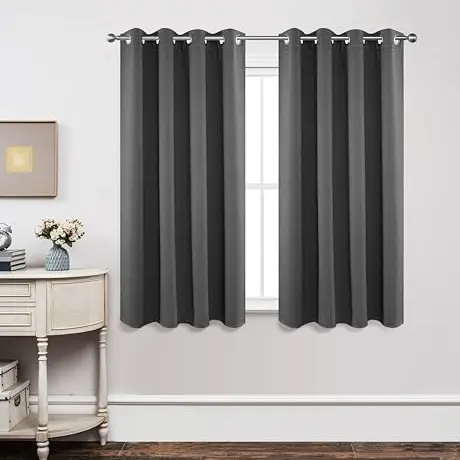 Joydeco Verdunkelungsvorhänge mit Ösen 2er Set, Hitzeschutz für Schlafzimmer und Wohnzimmer (Dunkelgrau)