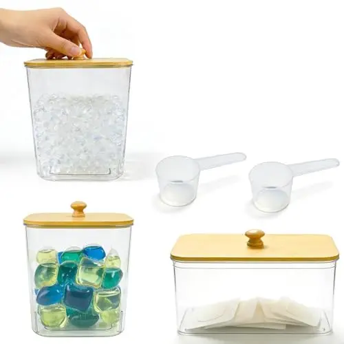 Vunanvu 4er Set Waschmittelboxen 9,8L mit Deckel & Etiketten für Waschküche