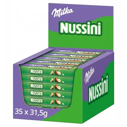 Milka Nussini Riegel – Waffelschnitten mit Haselnusscrème und Alpenmilch-Schokolade – 35 x 31,5g