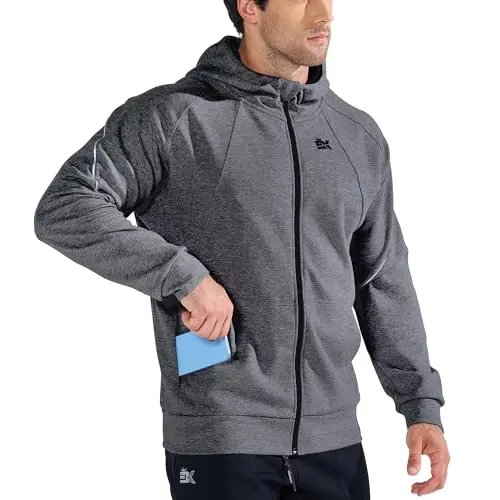 Broking Herren Zip Hoodie Baumwolle, Fitness Jacke mit Kapuze, Reißverschluss und Tasche