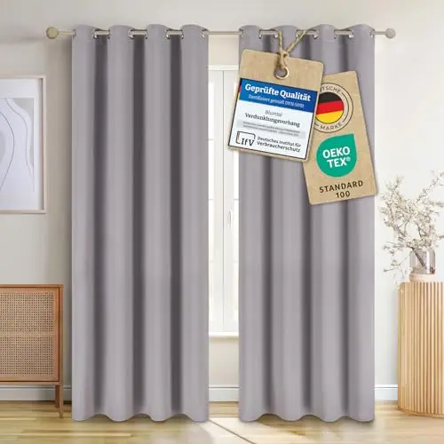 Blumtal Verdunklungsvorhänge 2er Set - Blickdichte Gardinen mit Ösen - Grau 175x140 cm