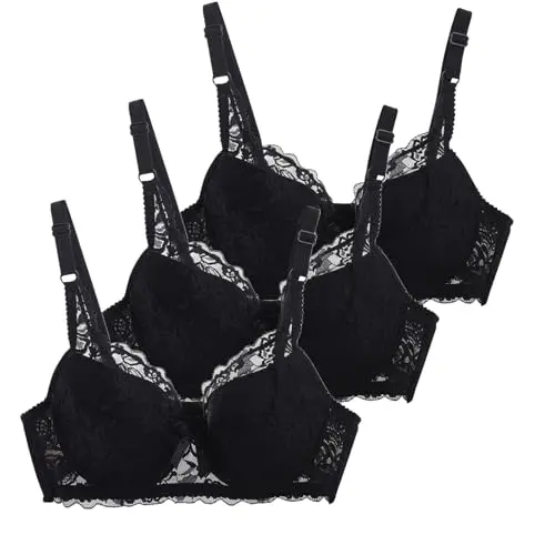 CSWH 3er Pack Damen Spitzen-BH Set mit verstellbarem Push Up - Bequeme Alltags-Unterwäsche
