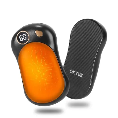 OKYUK Handwärmer 2er Set - Wiederaufladbar, 5000 mAh, 3 Stufen, auch als Powerbank, ideal für Camping und Geschenke (Schwarz)