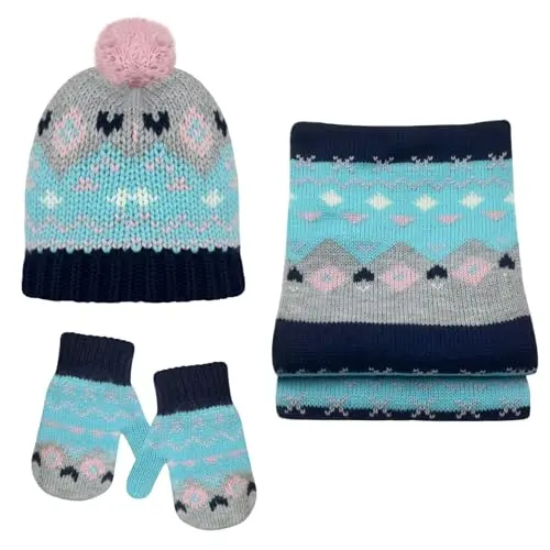 3in1 Set: Handschuhe, Mütze & Schal für Kinder, Wintermütze für Mädchen und Jungen, geeignet für 2-3 Jahre