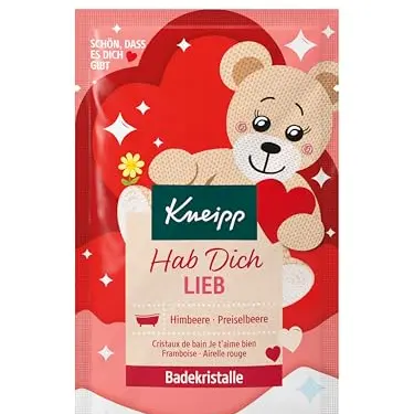 Kneipp Badekristalle Hab dich lieb - Badezusatz mit Himbeerextrakt & Preiselbeeröl, vegan, 60g