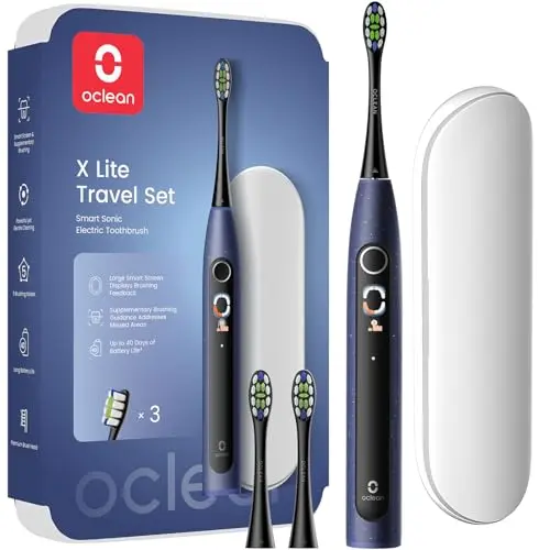 Oclean X Lite Schallzahnbürste Blau - Elektrische Zahnbürste mit 3 Ersatzköpfen, 5 Putzprogrammen und Reiseetui