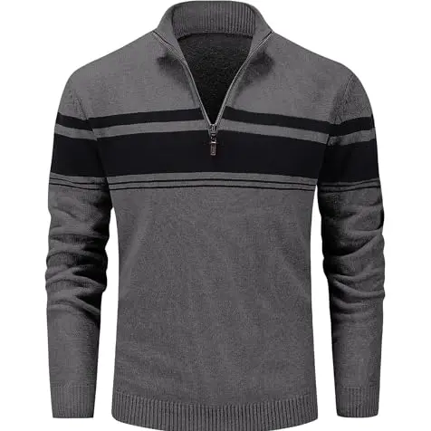 MAGCOMSEN Herren Pullover Rollkragen Sweatshirt Freizeit Winterpullover, Dunkelgrau-Schwarz, Größe L