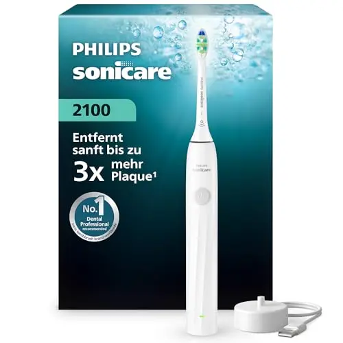 Philips Sonicare Series 2100 elektrische Zahnbürste – Schallzahnbürste mit 2 Intensitäten, 14 Tage Akku, weiß, Modell HX4021/01