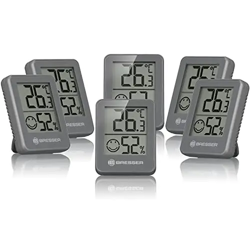 Bresser 6er Set Thermometer Hygrometer - Digitales Raumthermometer für Innenräume, Kühlschrankgeeignet, Wandmontage, Smiley Indikator