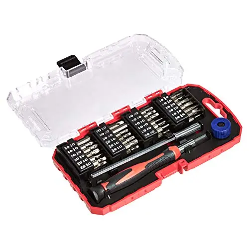 Amazon Basics 51-teiliges Präzisions-Schraubendreher-Set mit Torx-, Tri-Wing-, Hex- und Phillips-Bits, magnetisches Etui für Laptops, Smartphones, Uhren und Elektronik