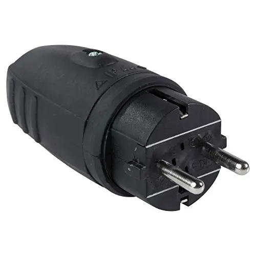 Schwabe Gummistecker Schutzkontaktstecker für Außenbereich, 230V, 16A, IP44, Schwarz, Made in Germany