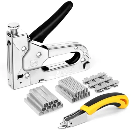 AECCN Handtacker Set - 3 in 1 Tacker für Holz und Stoff - Mit 2100 Klammern und Klammerentferner