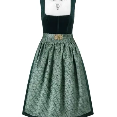 DirndlStern Damen Trachtenkleid Grün Midi Samt Oktoberfest Outfit mit Dirndlschürzen