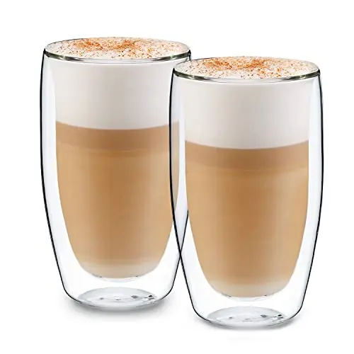 Doppelwandiges Latte Macchiato Glas 2er Set, 430 ml - Spülmaschinenfeste, transparente Kaffeetassen