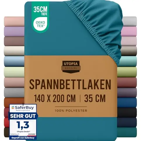 Utopia Bedding Spannbettlaken 140x200cm in Blau aus Mikrofaser, 35 cm tief