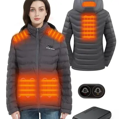 HEWINZE Beheizbare Jacke Damen mit Kapuze – Warme Pufferjacke für Outdoor, Wandern, Jagd und Camping