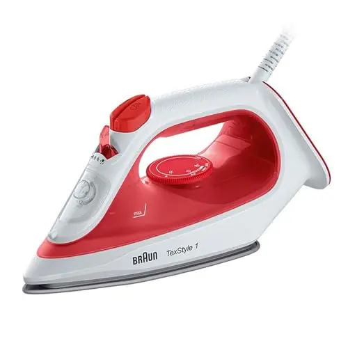 Braun Dampfbügeleisen TexStyle 1 SI1019RD, Antihaftbeschichtung, schnelles Aufheizen, 220 ml, 1900 Watt, Rot