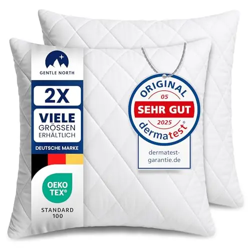 2er Set Polyester Kopfkissen (40x40 cm) - Waschbar bis 60° - Weiß - Dekokissen für Sofa und Bett