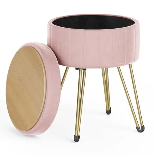 SONGMICS Sitzhocker mit Stauraum, Samt, 39 cm, pastellrosa, für Ankleidezimmer und Wohnzimmer
