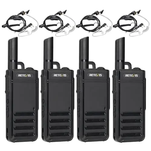 Retevis RB639 Mini Funkgerät mit Headset, 1000mAh, USB-C, Rauschsperre, VOX, 4 Stück, Schwarz