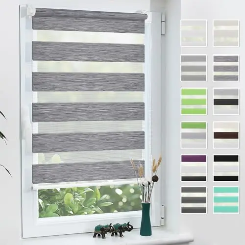 Grandekor Doppelrollo Klemmfix Marmor Grau 95x120cm ohne Bohren für Innen