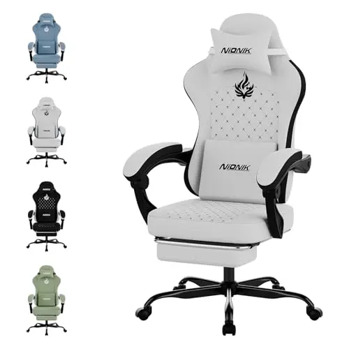 NIONIK Gaming Stuhl mit Fußstütze und Lordosenstütze, höhenverstellbar für E-Sports, Streaming und Homeoffice