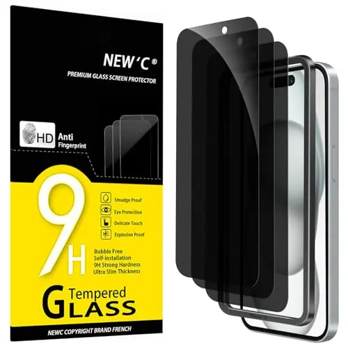 NEW'C 3 Stück Sichtschutzfolie für iPhone 15/16 (6,1 Zoll) - Blickschutz und kratzfest, inkl. Installationswerkzeug