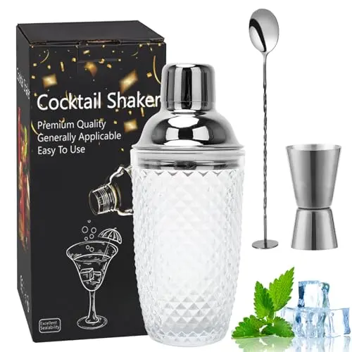 Gohytal Cocktail Shaker 385ML - Gläserner Mixer mit Edelstahl-Deckel für Drinks und Fruchtsäfte