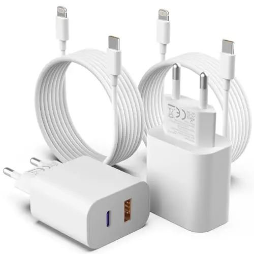 2Port iPhone Schnellladegerät 20W mit USB-C und USB-A, 2 Pack, inkl. 2M Kabel für iPhone 14 Pro Max, 13, 12, 11 und Samsung