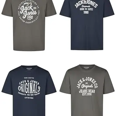 JACK & JONES Herren T-Shirt Regular Fit 4er Pack Rundhals Kurzarm Sommer, Größe L, Farbe: Pack 6