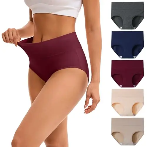 INNERSY Frauen Hohe Taille Baumwolle Unterwäsche 5er Pack Pantys (M)