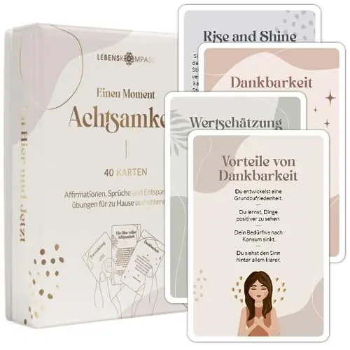 LEBENSKOMPASS 40 Achtsamkeitskarten - Positive Affirmationen & Übungen für Erwachsene als Achtsamkeit Geschenk