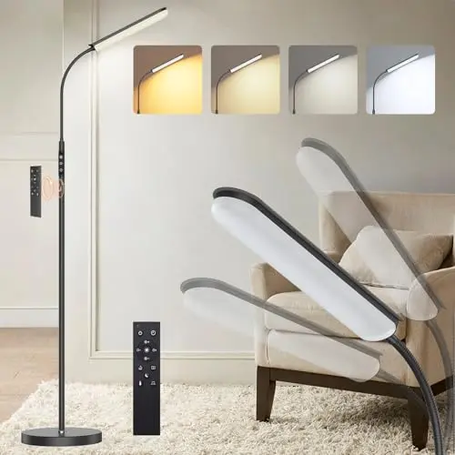 ANTENLICHT Stehlampe LED dimmbar mit Fernbedienung – 4 Farbtemperaturen & Timer – 15W Stehleuchte Schwarz für Wohn- und Schlafzimmer