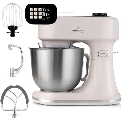 LEHMANN Küchenmaschine 1500W mit Display, 12 Geschwindigkeiten und 5L Rührschüssel, Beige