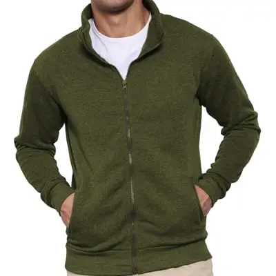 Hoefirm Herren Zip Sweatshirt mit Reißverschluss, leichter, langärmliger Casual Hoodie, Grün, Größe M