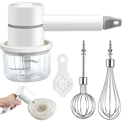 Kabelloser Handmixer Set mit Schneebesen und Knoblauchstampfer, USB Wiederaufladbar (Weiß)